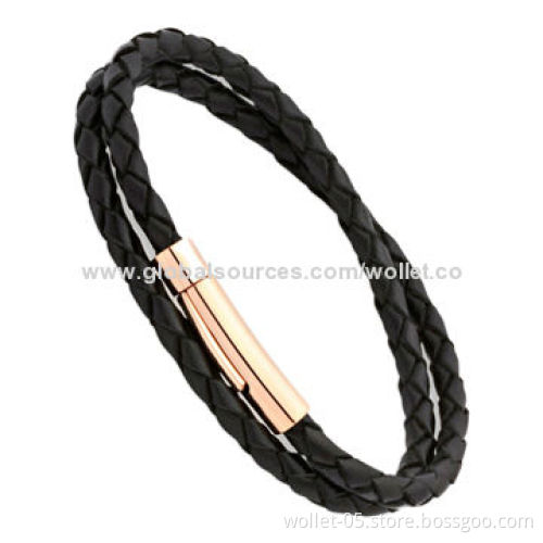 Wholesale Charming Leather Bracelet with Stainless Steel Buckle, Suitable for Fashionable People
